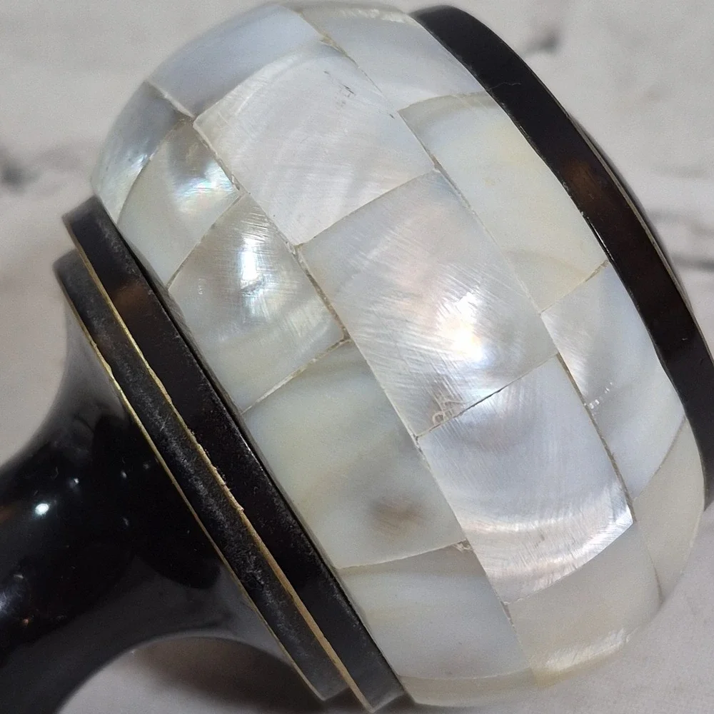 Vintage Wooden Door Know Handle Wooden Gold Accent Faux Mother Of Pearl /Abalone